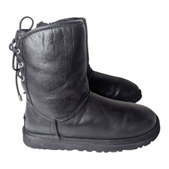 UGG Mariana "Black" Leather Winter Boot Size 6 - Picture 3 of 6